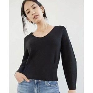 Anthropologie Maeve Lupita V Neck Sweater Pullover Black Viscose Womens Size M